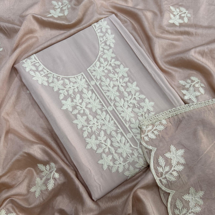 Premium Modal Cotton Thread Embroidered Unstitched Suit Set - BRK151-C