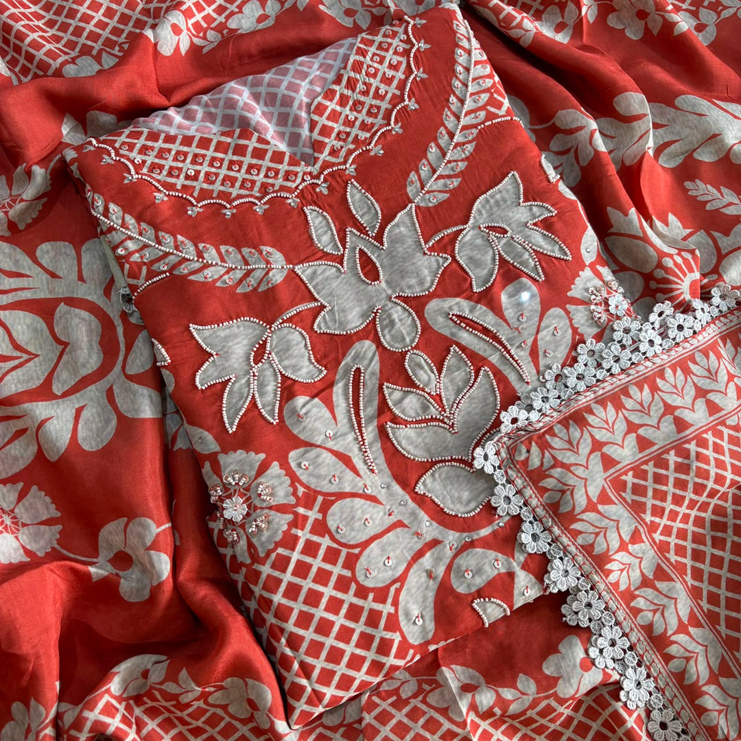Premium Muslin Moti & Sequin Work Unstitched Suit Set - RA10224-02