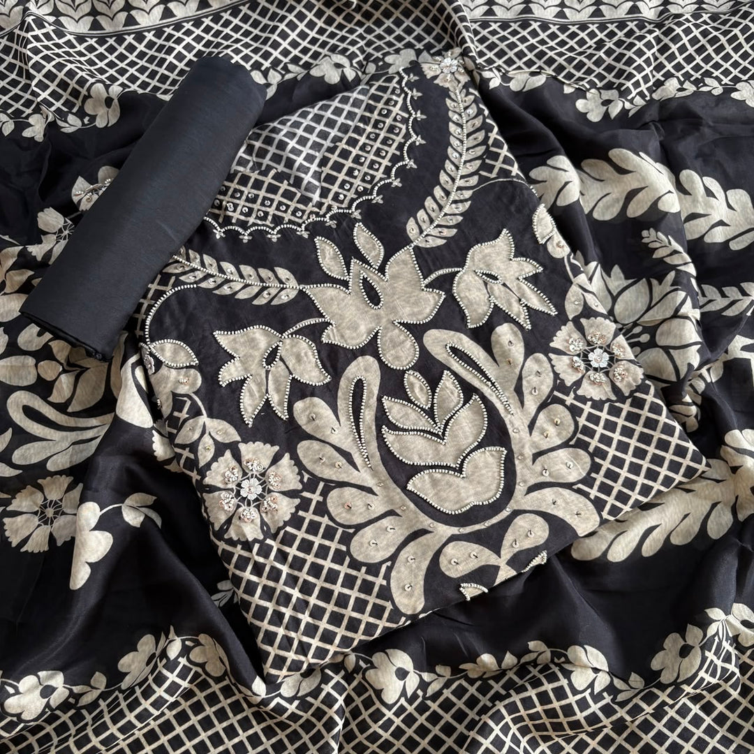 Premium Muslin Moti & Sequin Work Unstitched Suit Set - RA10224-01