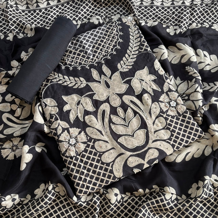 Premium Muslin Moti & Sequin Work Unstitched Suit Set - RA10224-01