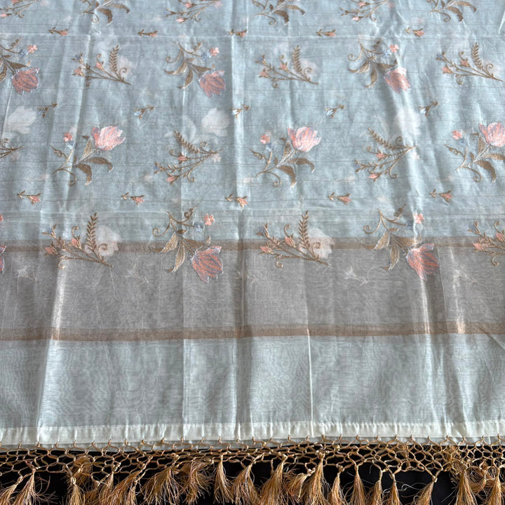 Premium Mul Chanderi Floral Thread Embroidered Unstitched Suit Set - LF1401-A3