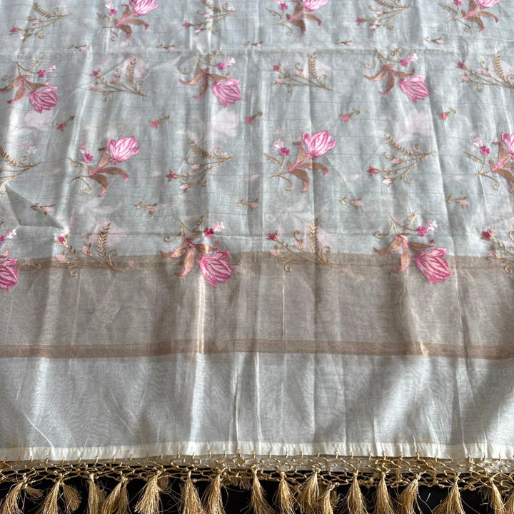 Premium Mul Chanderi Floral Thread Embroidered Unstitched Suit Set - LF1401-A2