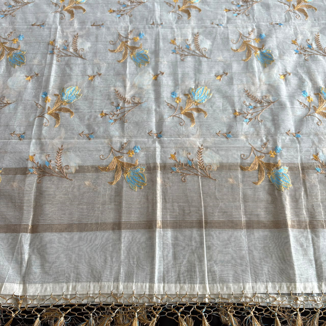 Premium Mul Chanderi Floral Thread Embroidered Unstitched Suit Set - LF1401-A4