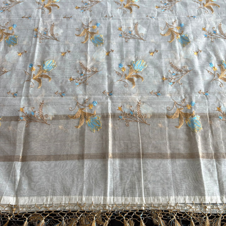 Premium Mul Chanderi Floral Thread Embroidered Unstitched Suit Set - LF1401-A4
