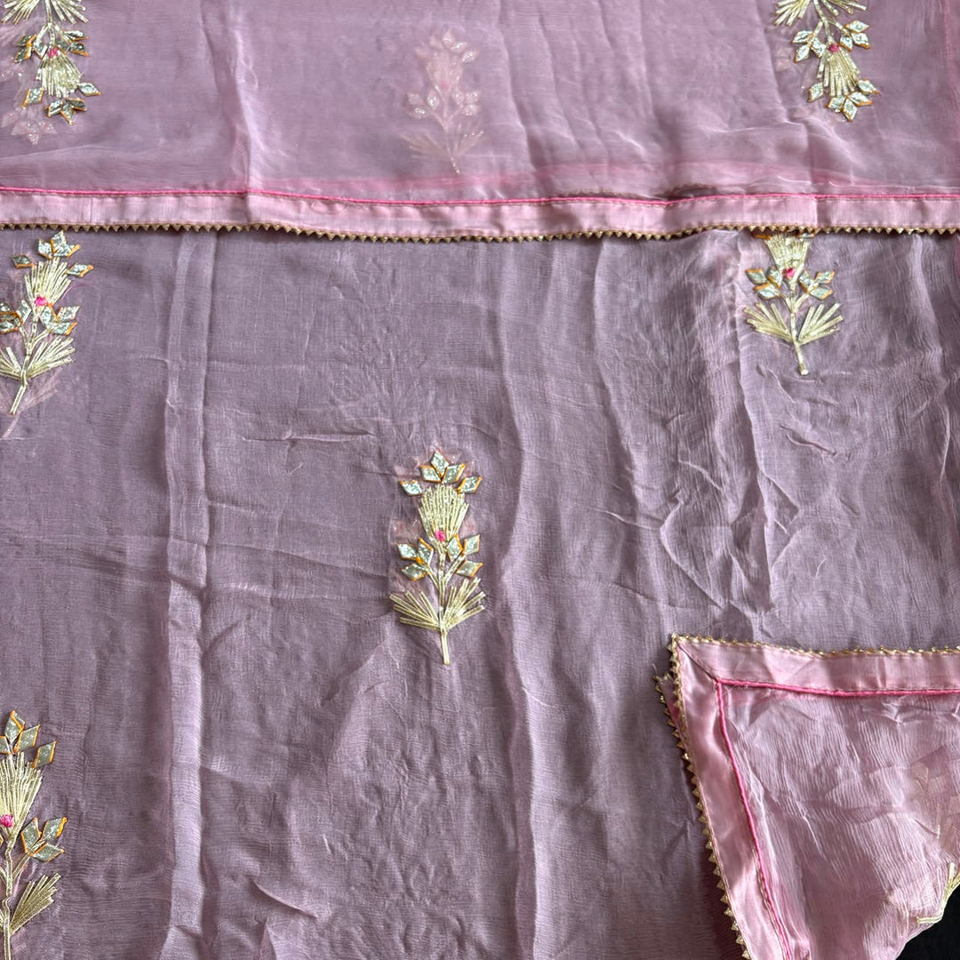 Elegant Chanderi Silk Unstitched Suit Set with Gota Patti & Dabka Embroidery - A15440-C