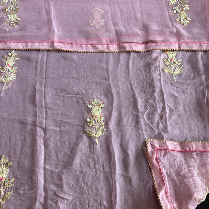 Elegant Chanderi Silk Unstitched Suit Set with Gota Patti & Dabka Embroidery - A15440-C