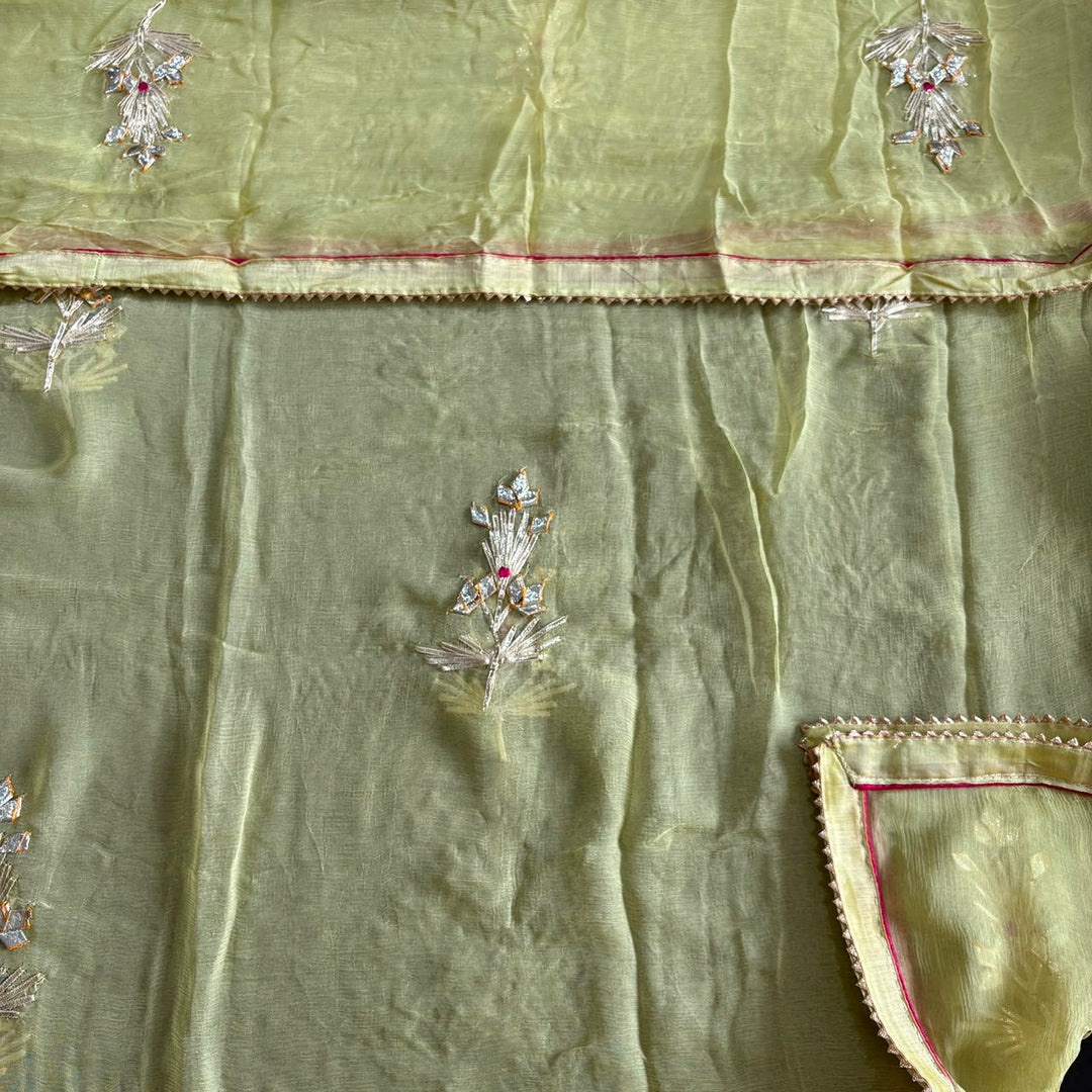 Elegant Chanderi Silk Unstitched Suit Set with Gota Patti, Thread & Dabka Embroidery - 020997-1