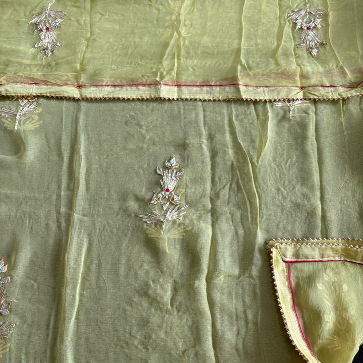 Elegant Chanderi Silk Unstitched Suit Set with Gota Patti, Thread & Dabka Embroidery - 020997-1