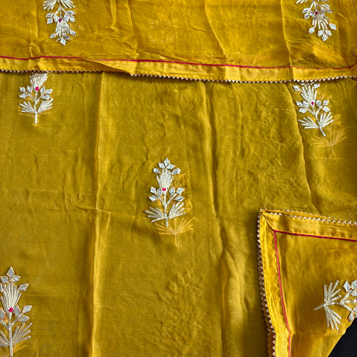 Elegant Chanderi Silk Unstitched Suit Set with Gota Patti, Thread & Dabka Embroidery - 020997-2