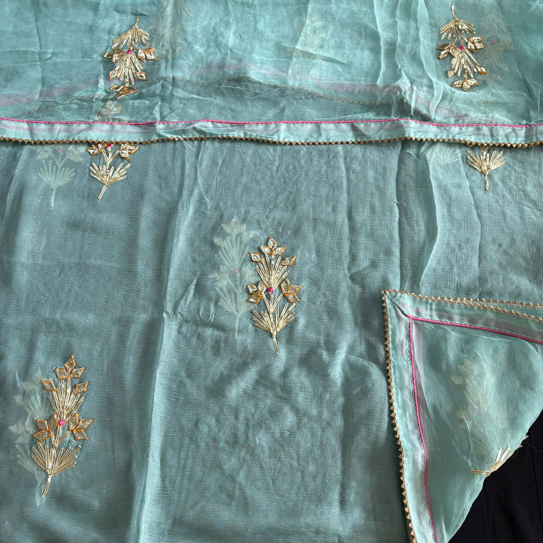 Elegant Chanderi Silk Unstitched Suit Set with Gota Patti & Dabka Embroidery - A15440-D