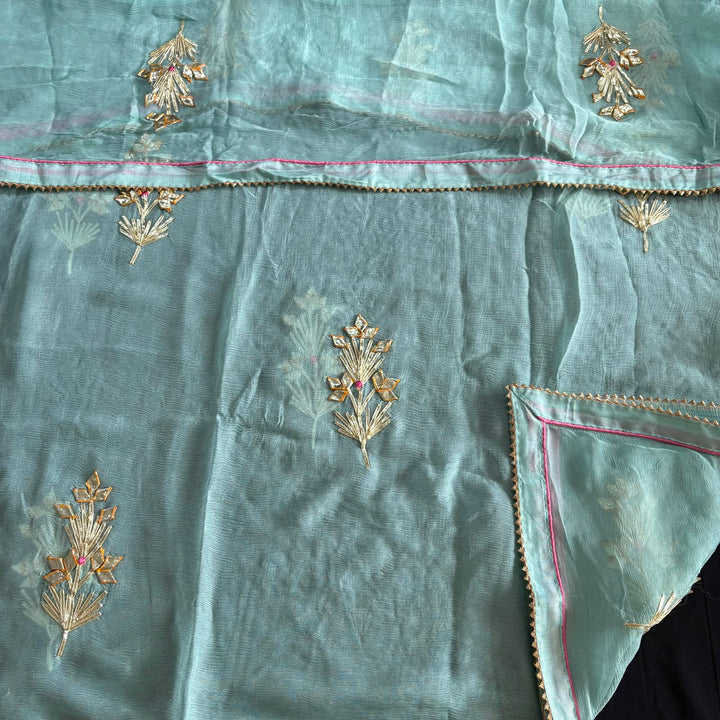 Elegant Chanderi Silk Unstitched Suit Set with Gota Patti & Dabka Embroidery - A15440-D