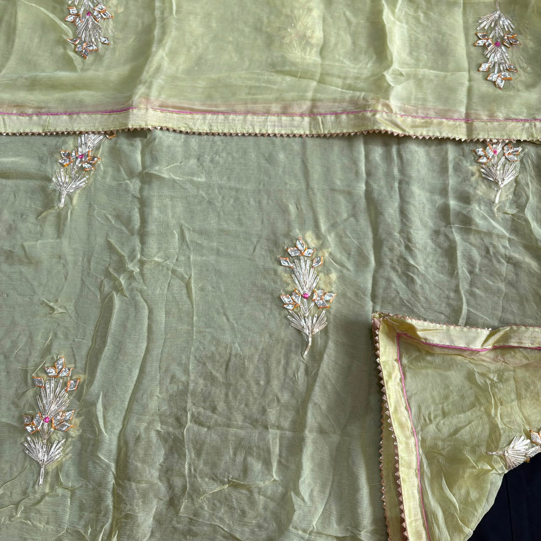 Elegant Chanderi Silk Unstitched Suit Set with Gota Patti & Dabka Embroidery - A15440-A