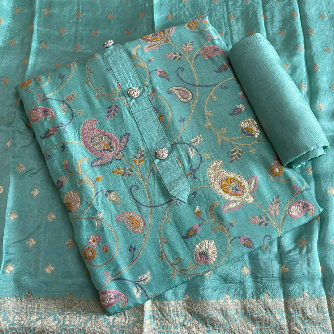 Premium Dola Silk Jamdani Weave Unstitched Suit Set-RE22766-3