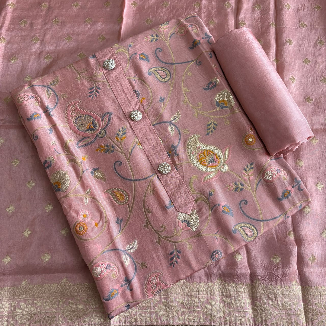 Premium Dola Silk Jamdani Weave Unstitched Suit Set-RE22766-4