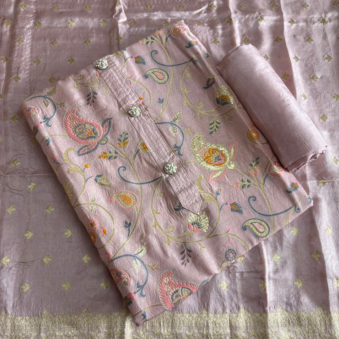 Premium Dola Silk Jamdani Weave Unstitched Suit Set-RE22766-5