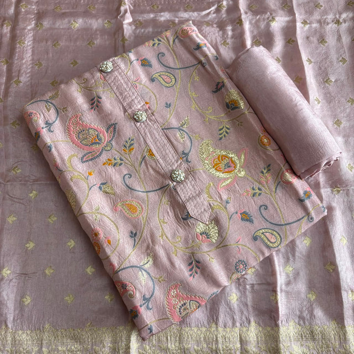 Premium Dola Silk Jamdani Weave Unstitched Suit Set-RE22766-5