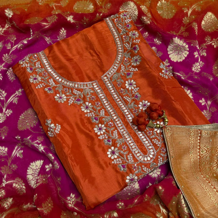 Premium Upada Silk Handwork Unstitched Suit Set-HS0245-A1