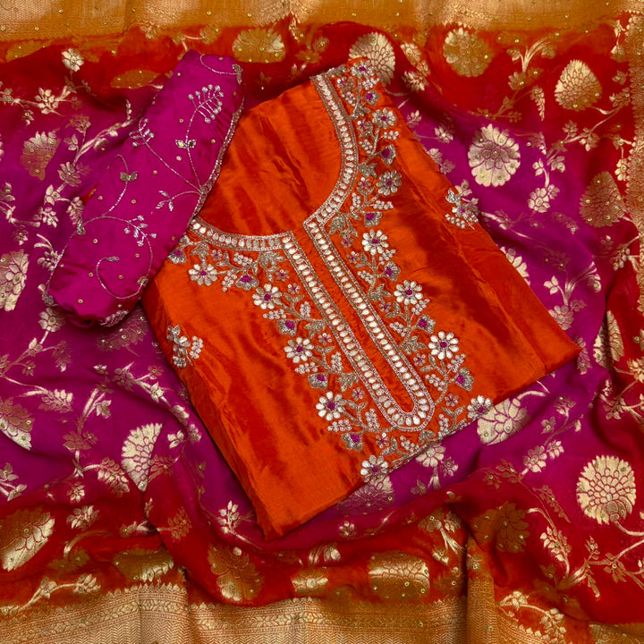 Premium Upada Silk Handwork Unstitched Suit Set-HS0245-A1