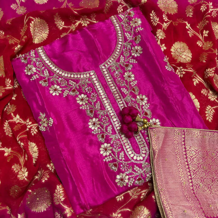 Premium Upada Silk Handwork Unstitched Suit Set-HS0245-A2
