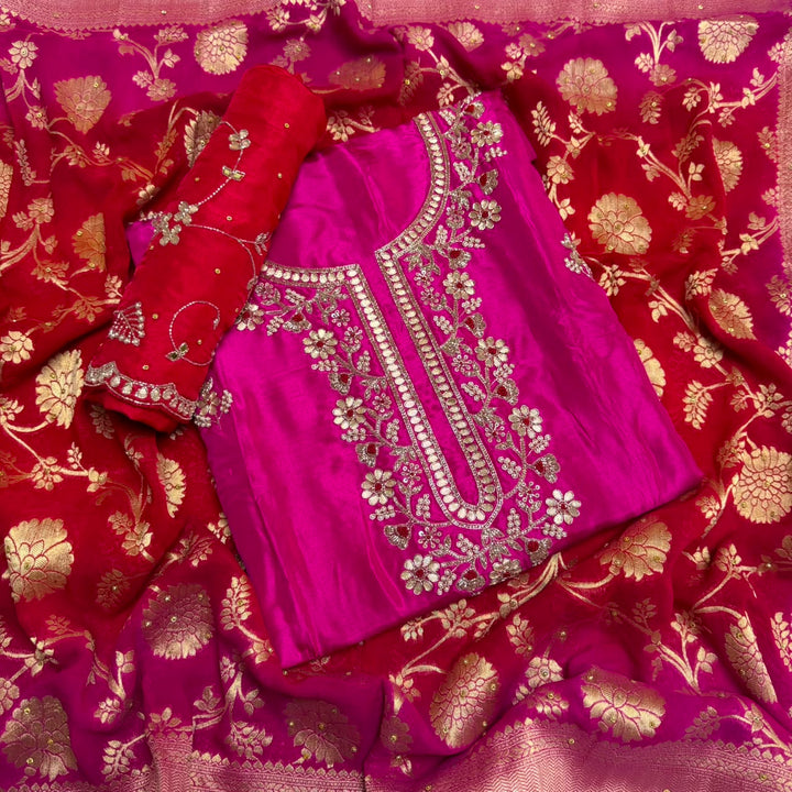 Premium Upada Silk Handwork Unstitched Suit Set-HS0245-A2