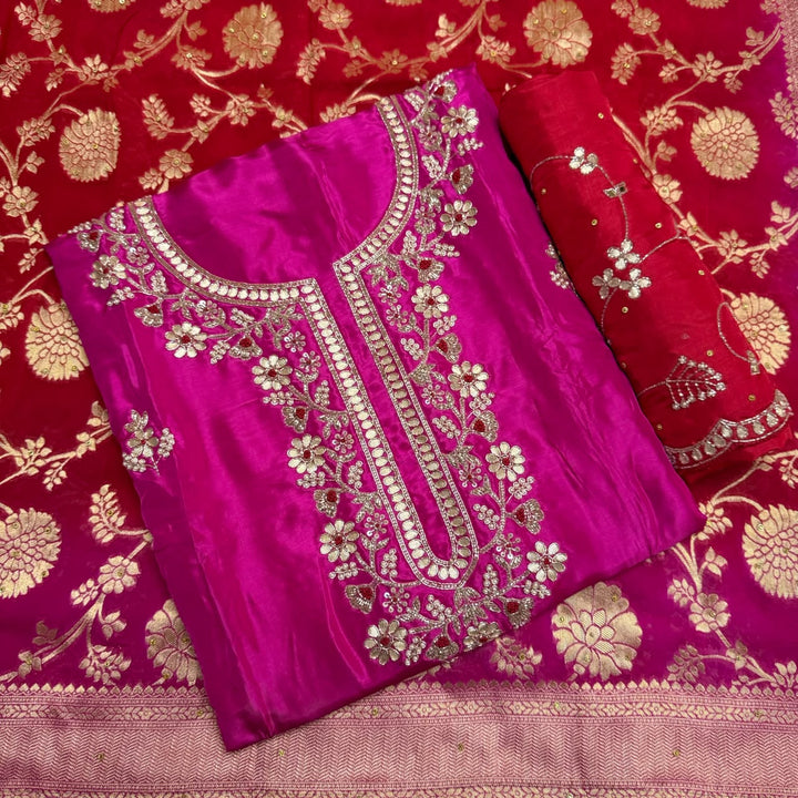 Premium Upada Silk Handwork Unstitched Suit Set-HS0245-A2