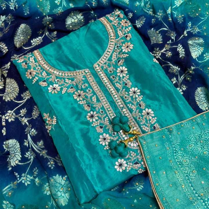 Premium Upada Silk Handwork Unstitched Suit Set-HS0245-A3