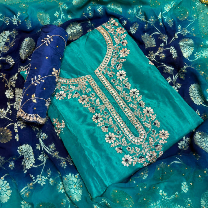 Premium Upada Silk Handwork Unstitched Suit Set-HS0245-A3