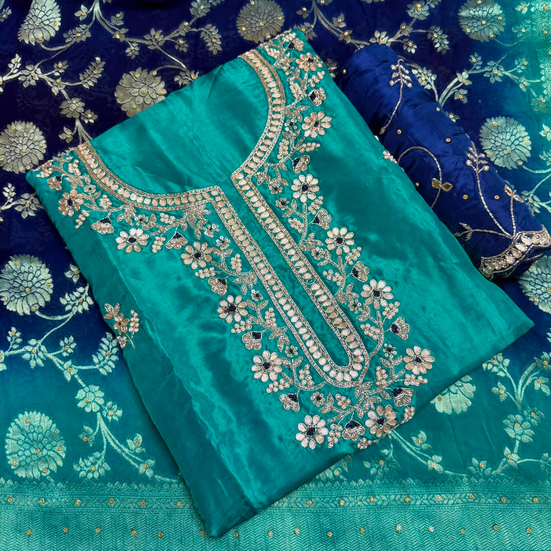 Premium Upada Silk Handwork Unstitched Suit Set-HS0245-A3
