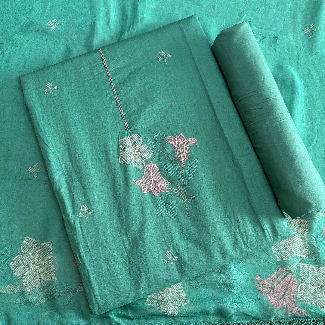 Premium Cotton Aari Touching Sequin Embroidered Unstitched Suit Set-SF4841-02