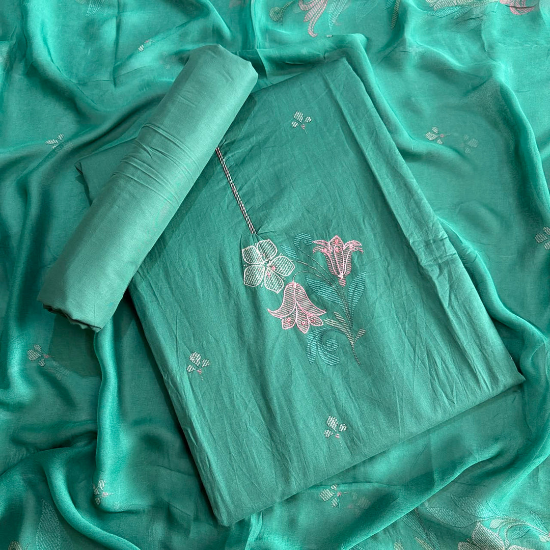 Premium Cotton Aari Touching Sequin Embroidered Unstitched Suit Set-SF4841-02