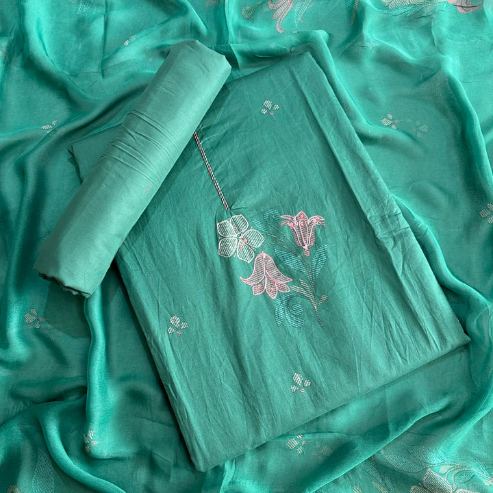 Premium Cotton Aari Touching Sequin Embroidered Unstitched Suit Set-SF4841-02