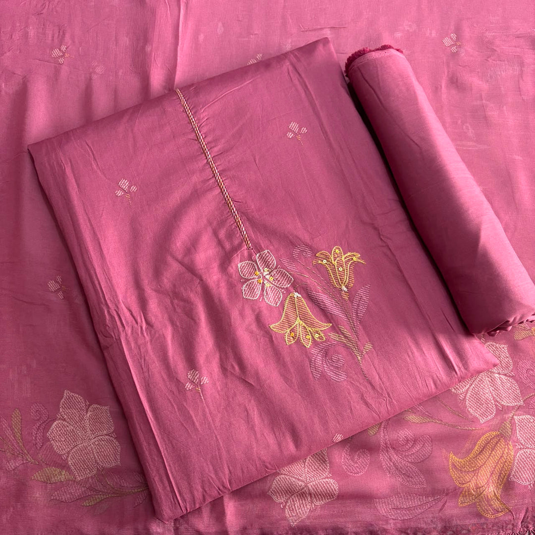 Premium Cotton Aari Touching Sequin Embroidered Unstitched Suit Set-SF4841-03