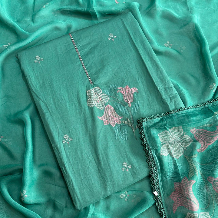 Premium Cotton Aari Touching Sequin Embroidered Unstitched Suit Set-SF4841-02