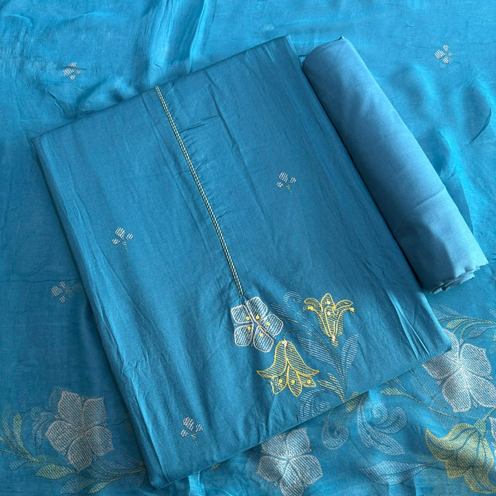 Premium Cotton Aari Touching Sequin Embroidered Unstitched Suit Set-SF4841-04