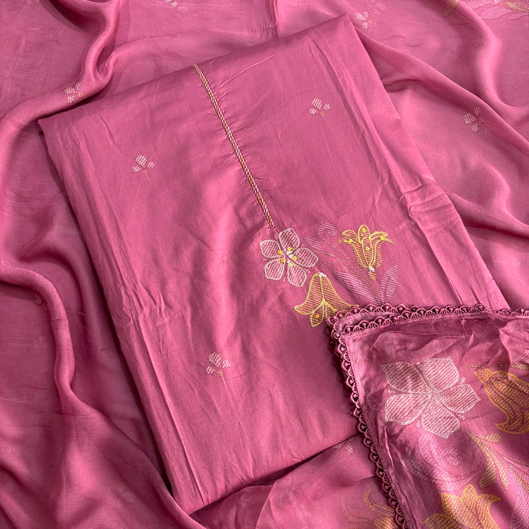 Premium Cotton Aari Touching Sequin Embroidered Unstitched Suit Set-SF4841-03