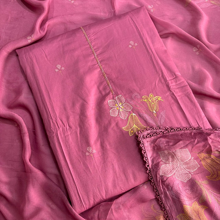 Premium Cotton Aari Touching Sequin Embroidered Unstitched Suit Set-SF4841-03
