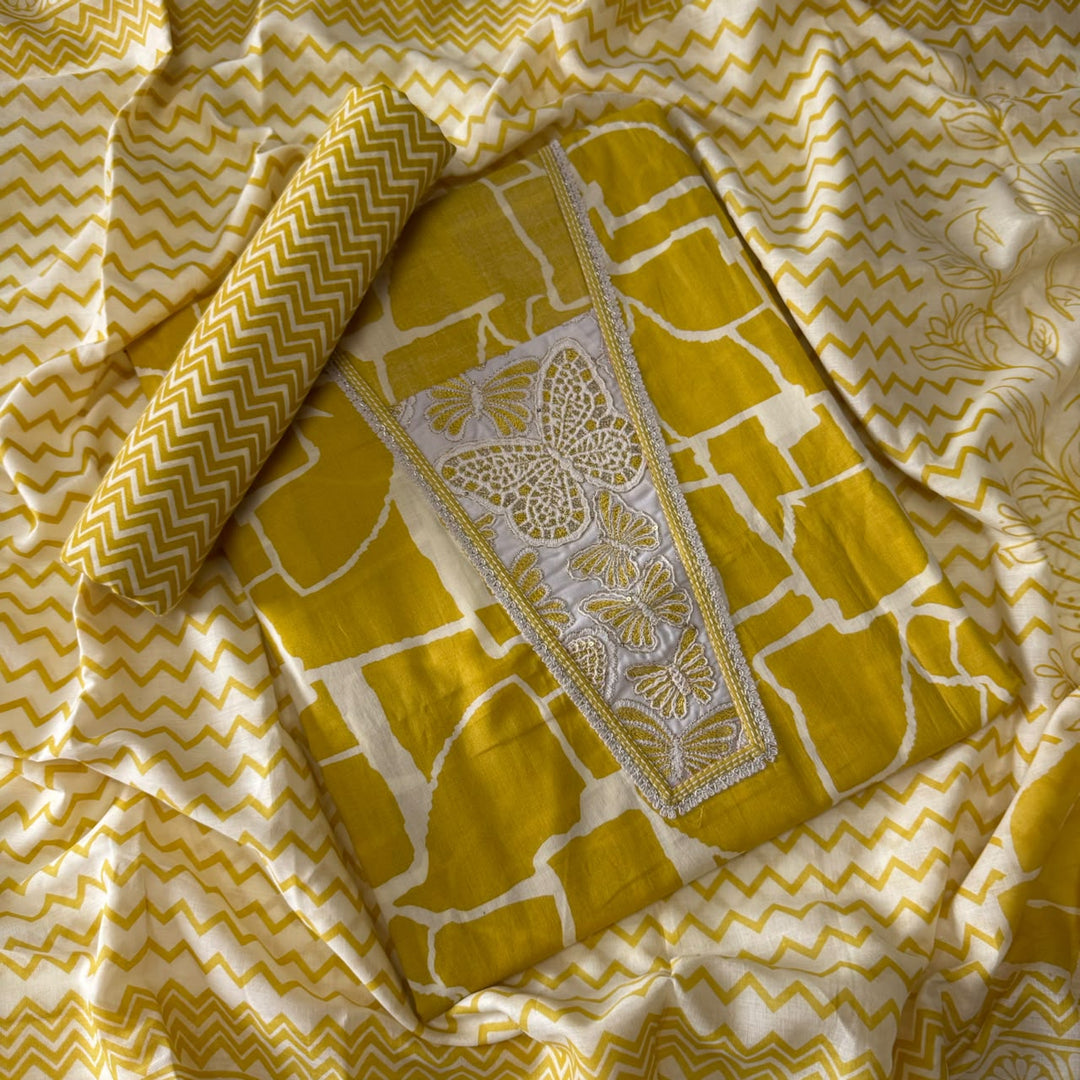 Elegant Geometrical Cotton Printed Unstitched Suit Set-FM0093-3