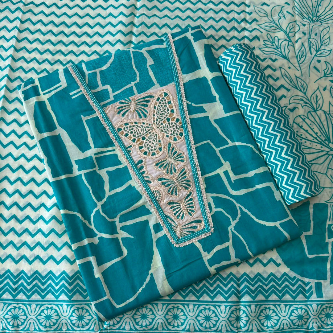 Elegant Geometrical Cotton Printed Unstitched Suit Set-FM0093-1