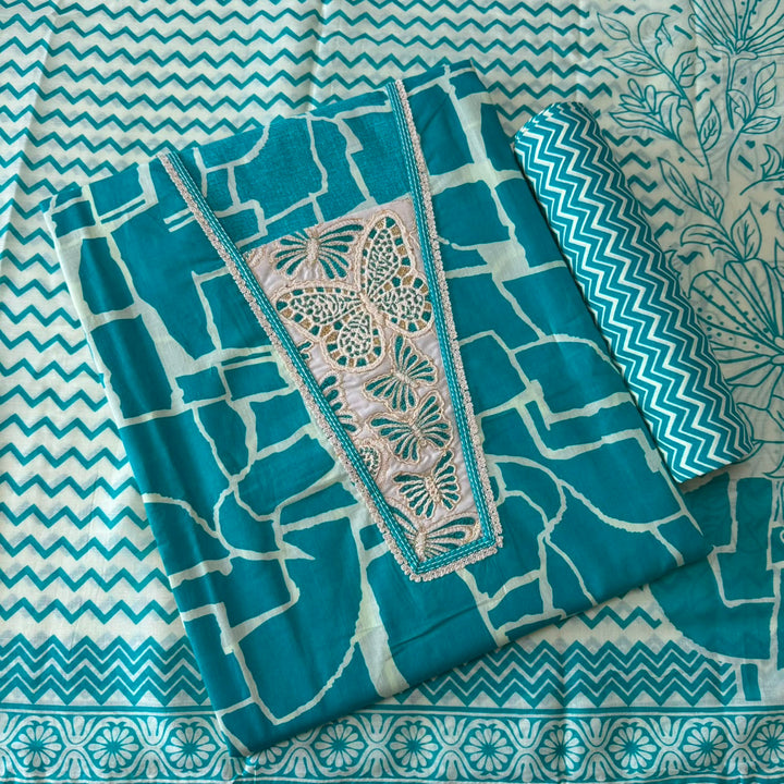 Elegant Geometrical Cotton Printed Unstitched Suit Set-FM0093-1