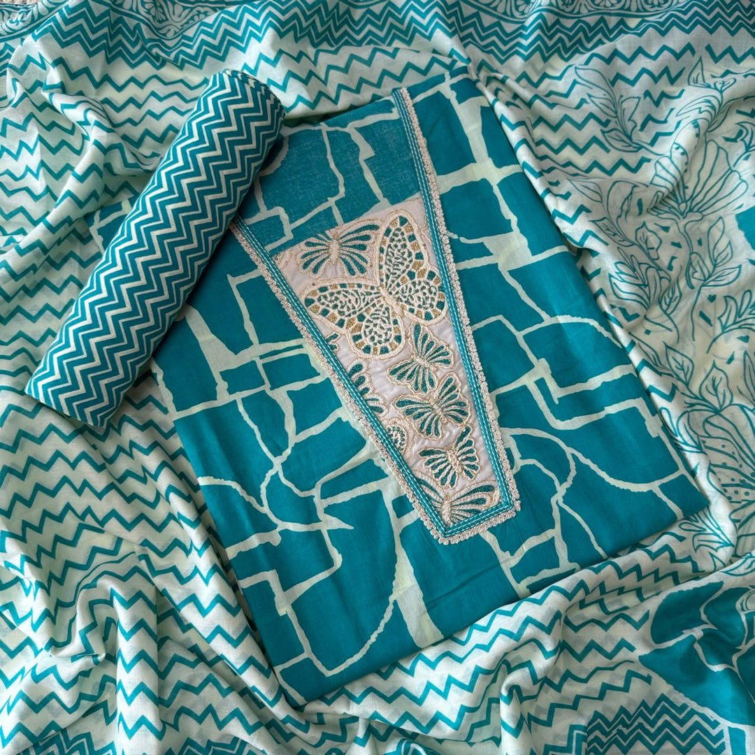 Elegant Geometrical Cotton Printed Unstitched Suit Set-FM0093-1