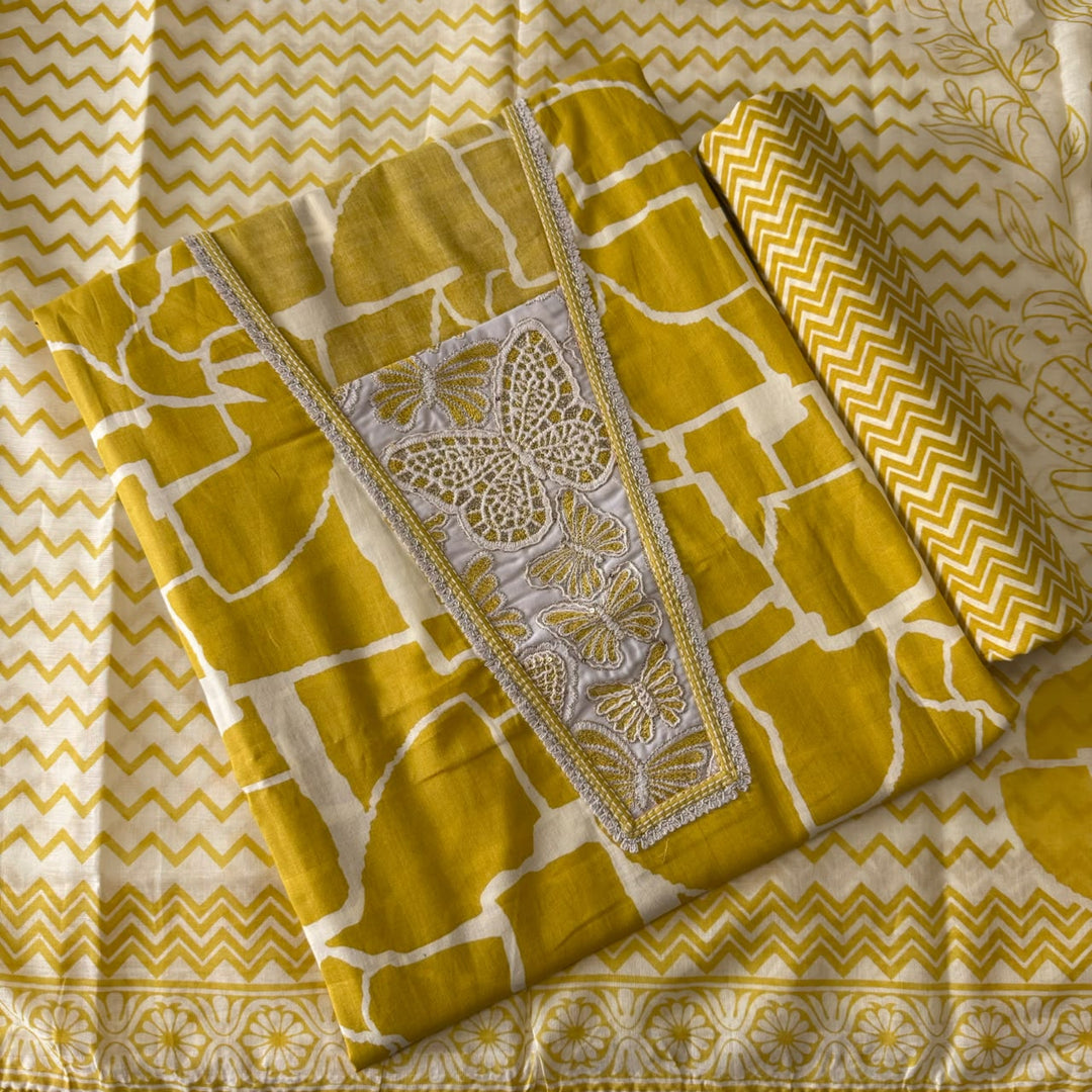Elegant Geometrical Cotton Printed Unstitched Suit Set-FM0093-3