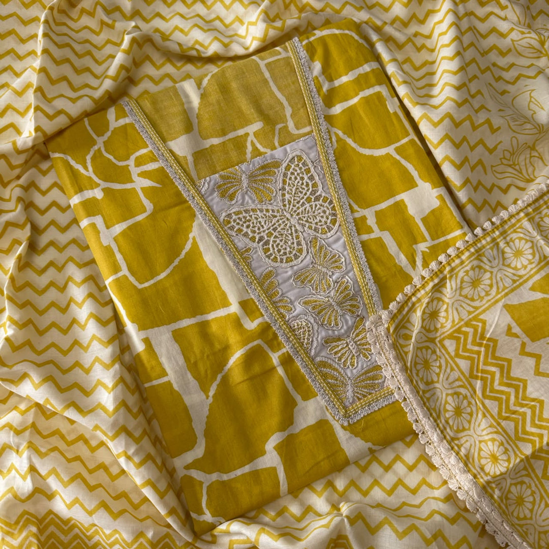 Elegant Geometrical Cotton Printed Unstitched Suit Set-FM0093-3