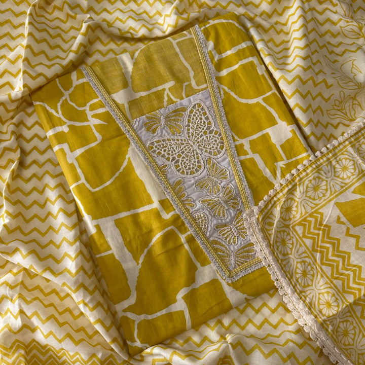 Elegant Geometrical Cotton Printed Unstitched Suit Set-FM0093-3