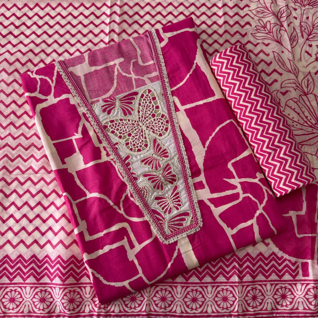 Elegant Geometrical Cotton Printed Unstitched Suit Set-FM0093-2