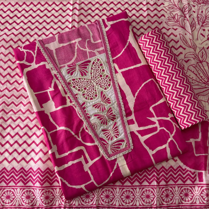 Elegant Geometrical Cotton Printed Unstitched Suit Set-FM0093-2