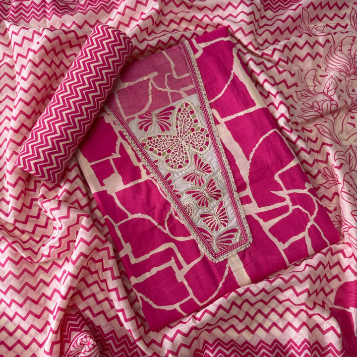 Elegant Geometrical Cotton Printed Unstitched Suit Set-FM0093-2