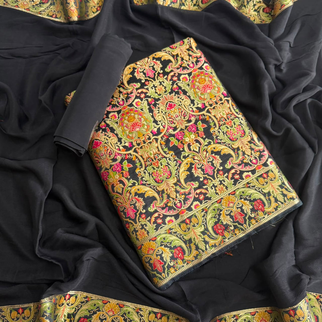 Premium Banarasi Silk Unstitched Suit Set-GF2201-B