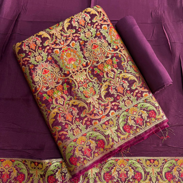 Premium Banarasi Silk Unstitched Suit Set-GF2201-C