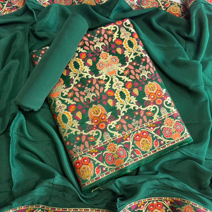 Premium Banarasi Silk Unstitched Suit Set-GF2201-E