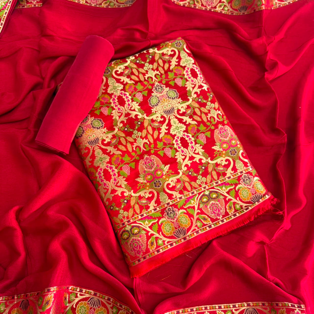 Premium Banarasi Silk Unstitched Suit Set-GF2201-D